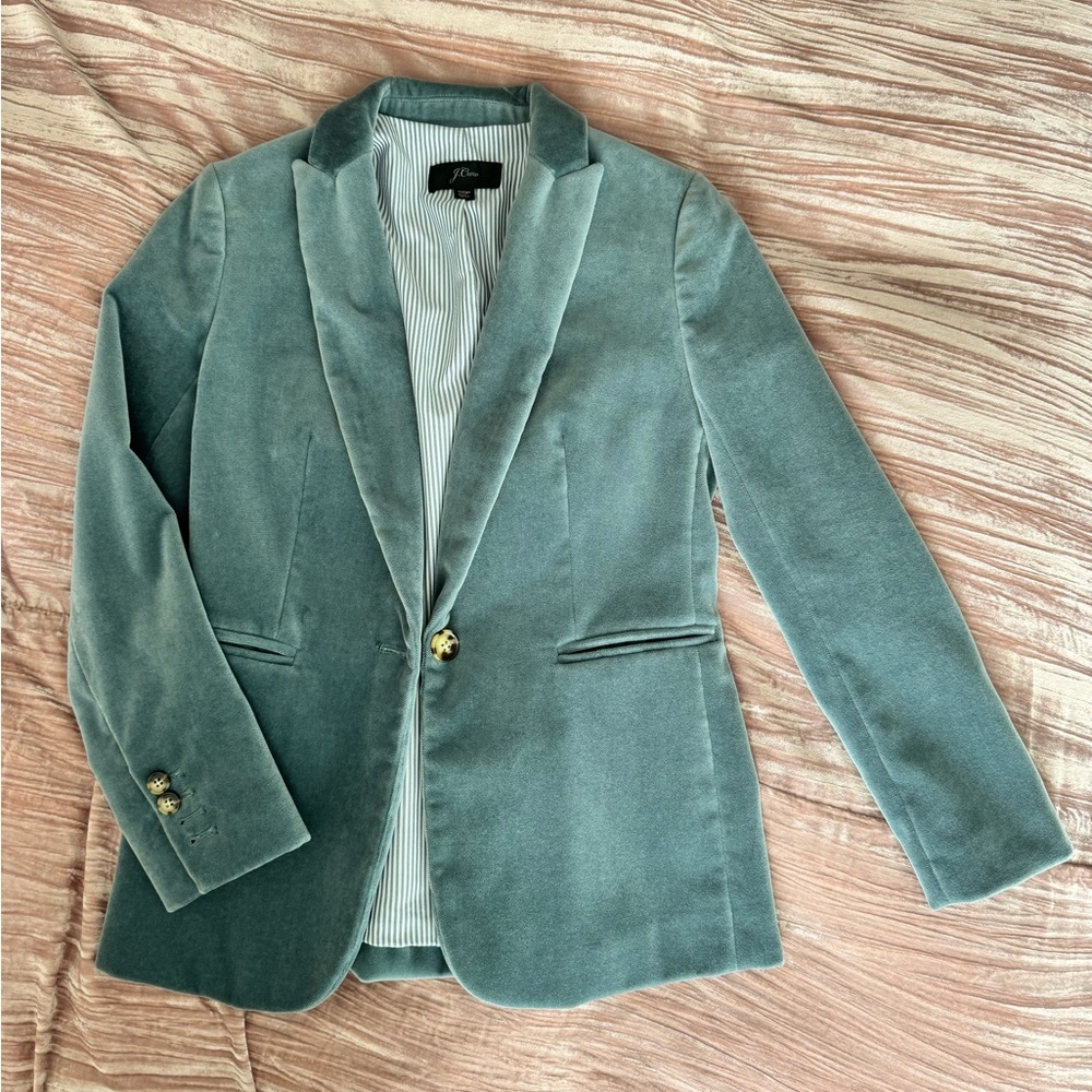 J Crew Blue Gray Velvet Blazer Size 00P